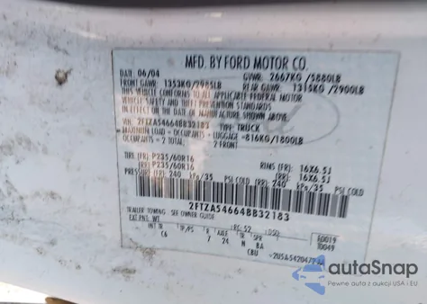 2004 Ford Freestar из США, поврежденный, VIN 2FTZA54664BB32183